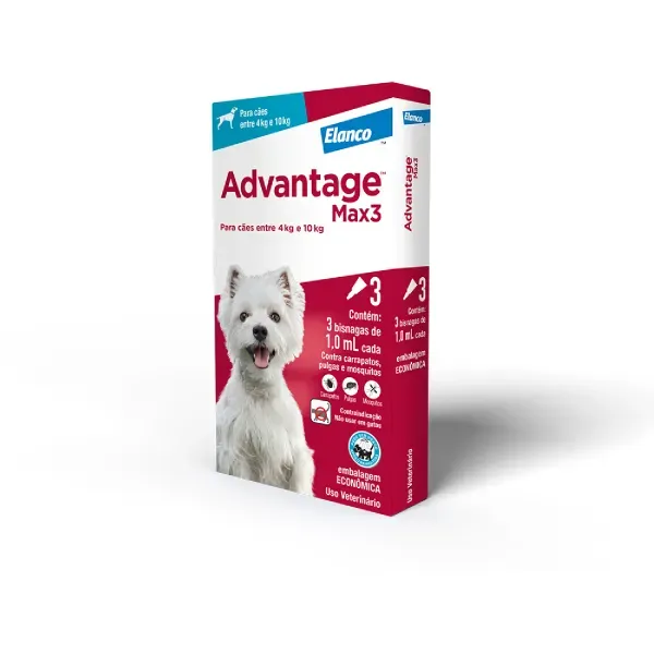 Antipulgas Advantage Max3 Cães 4kg a 10kg 3 pipetas